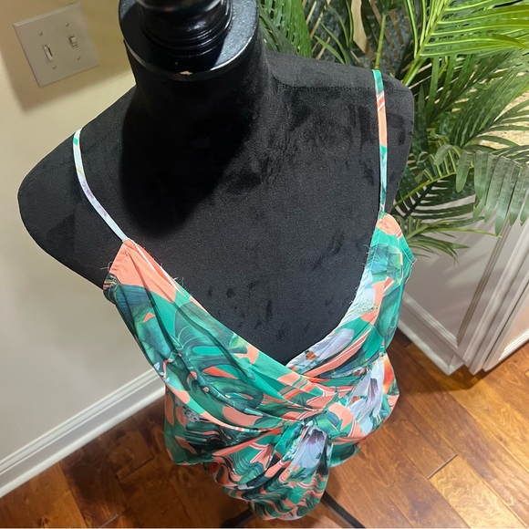 PrettyLittleThing Peach Fruit Print Chiffon Strappy Draped Midi Dress US 12 - Picture 5 of 10